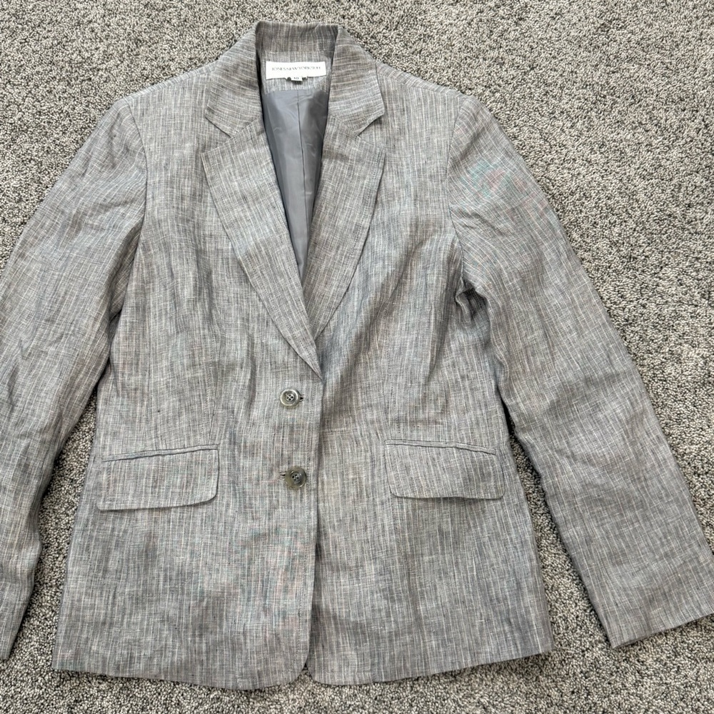 Jones New York Suit 100% Linen Grey Striped 2 Button Blazer Women’s US 10 - Picture 2 of 14